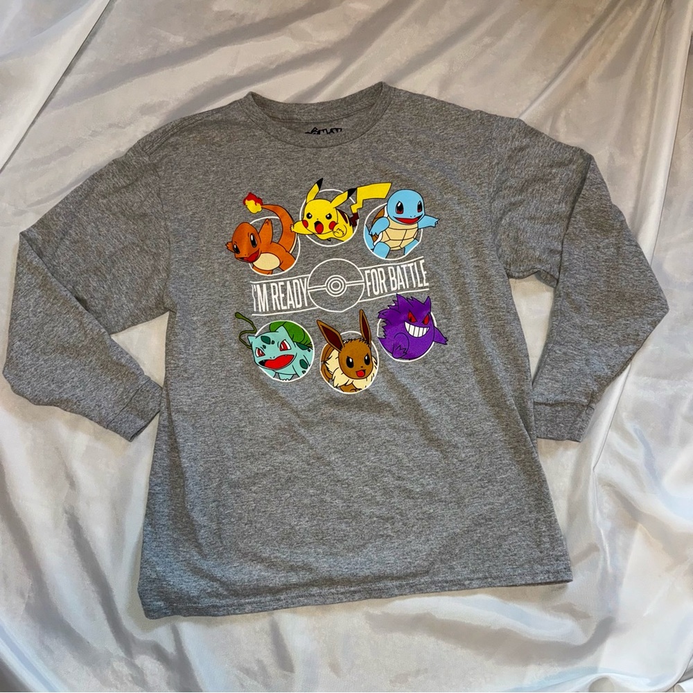 Pokémon Gray Long Sleeve T-Shirt Boy/Girl/Child/Unisex XL Cotton/Poly Great Gift